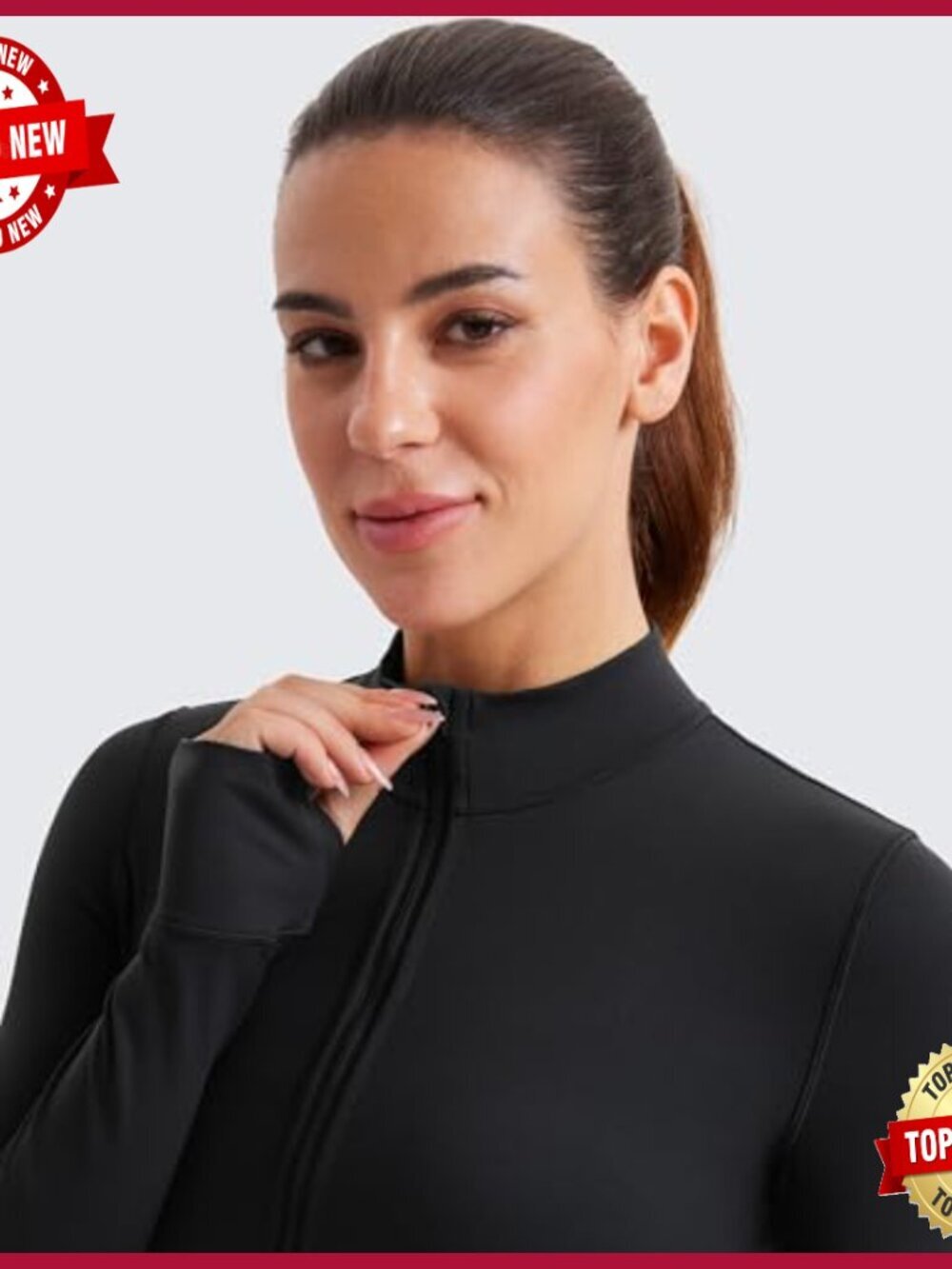 Butterluxe Cropped Athletic Jacket Full Zip Track Top Thumb Holes Slim Fit - Picture 3 of 7